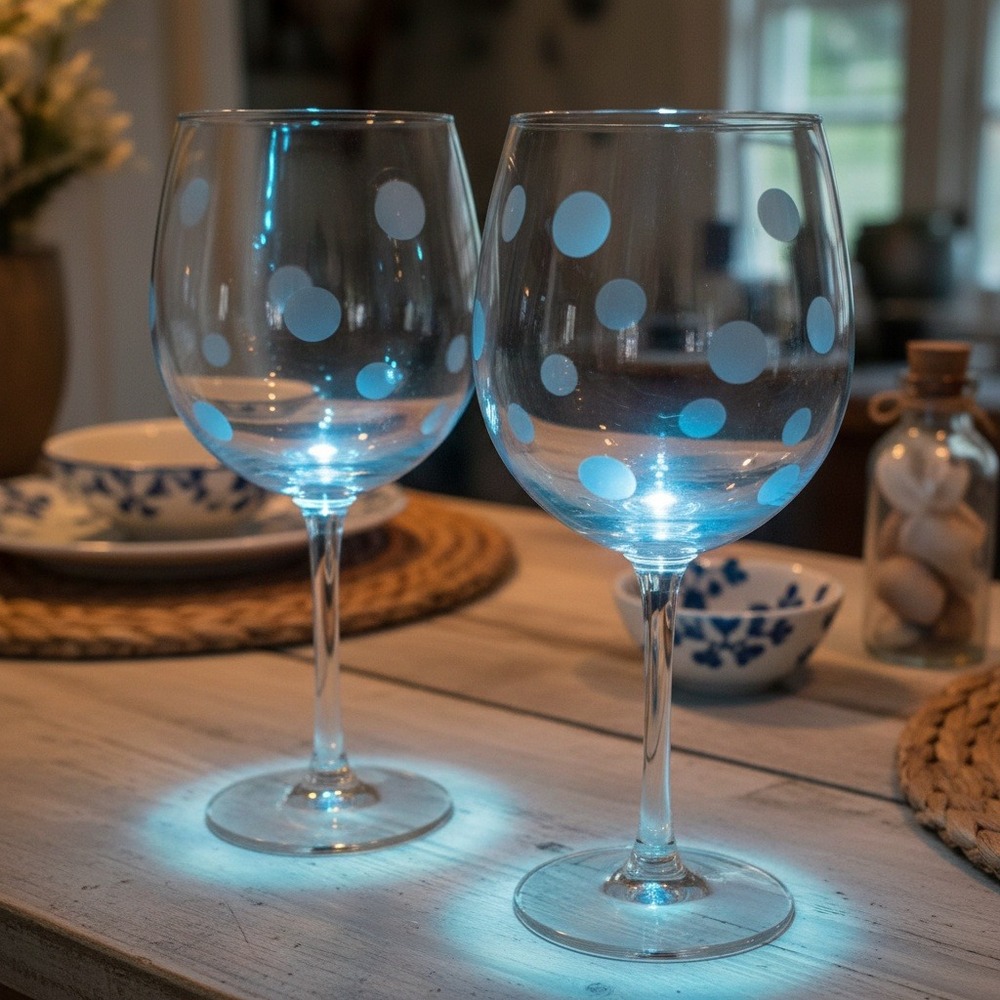 Marquis Waterford Crystal Polka Dot Wine Glasses, Set of 2, Blue Tint Stemware